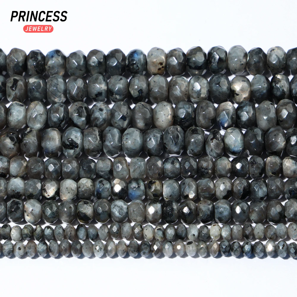 A+ Natural Black Labradorite 4*6mm 5*8mm Faceted Rondelle Beads for Jewelry Making Wholesale Stone Beads DIY Accessories