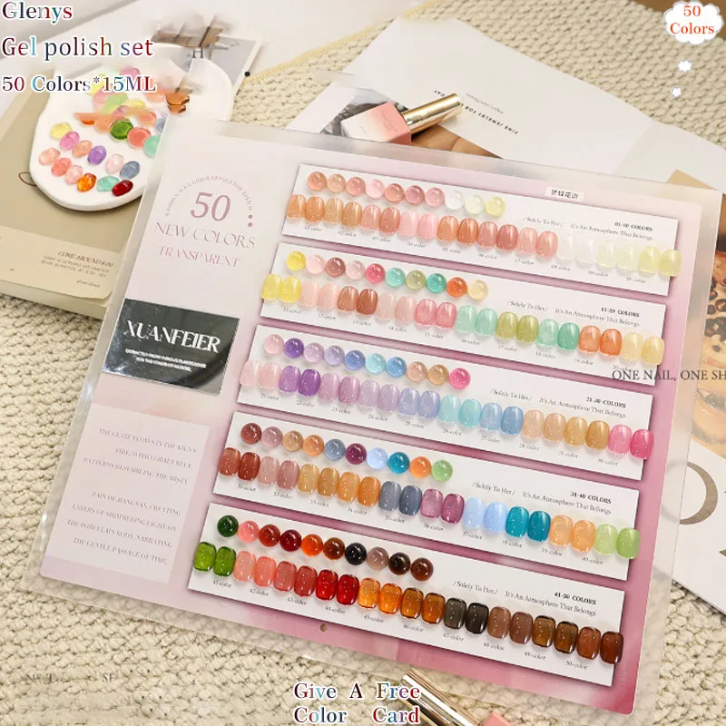 Glenys 50 color nail polish gel net red popular ice soaked gel factory direct sales nail salon nail art varnish set 15ml