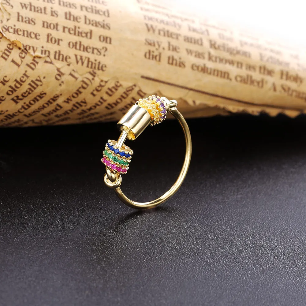 

SHADOWHUNTERS 925 Sterling Silver Luxury Rings With Rotatable Colorful Zircon CZ Gold Color Ring High Quality Women Jewelry Gift