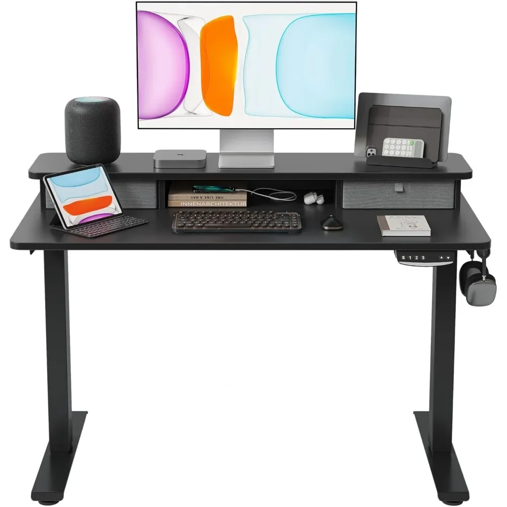 Electric Standing Desk with Double Drawers, Adjustable Height, Sit Stand, Home and Office Desk, 40x24 in