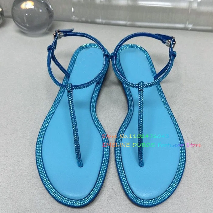 Luxury T-strap Flip Flops Flat Sandals Women Primitive Tribe Ethnic Style Ankle Buckle Summer Sexy Crystal Beach Party Shoes