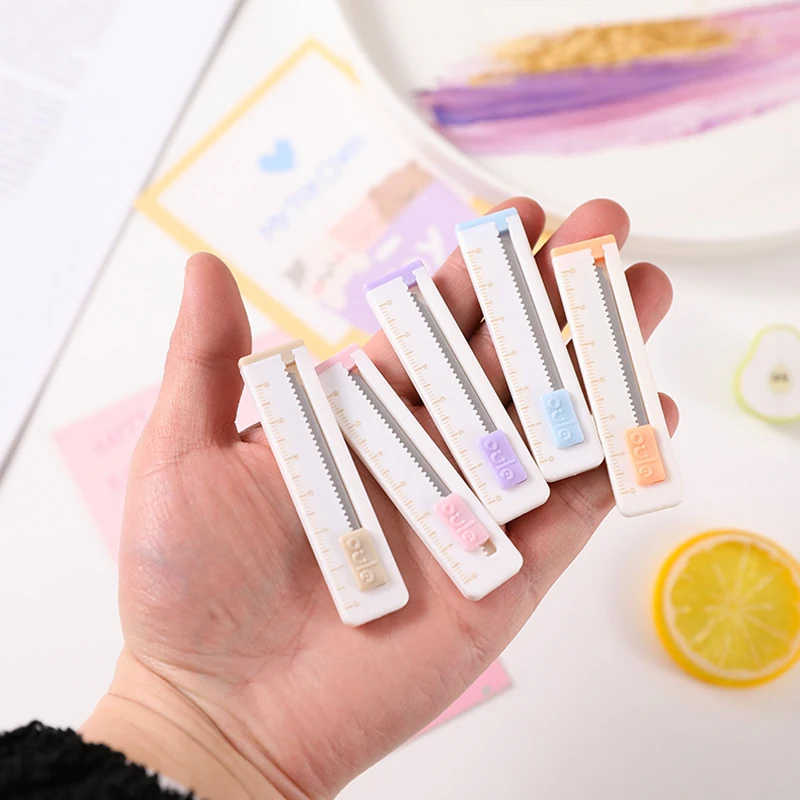 Kawaii Mini Utility Knife Cute Scale Paper Cutter Pocket Knife Box Letter Envelopes Opener Paper Cutters School Office Supplies