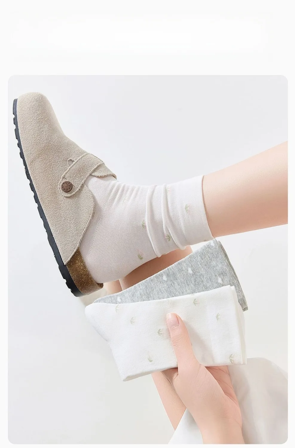 Neue Damen-Socken-Sets aus 100 % Baumwolle für Frühling, Herbst und Winter, mit Blumenmuster, mittellang, niedliche kurze Socken für Damen – Detail 8