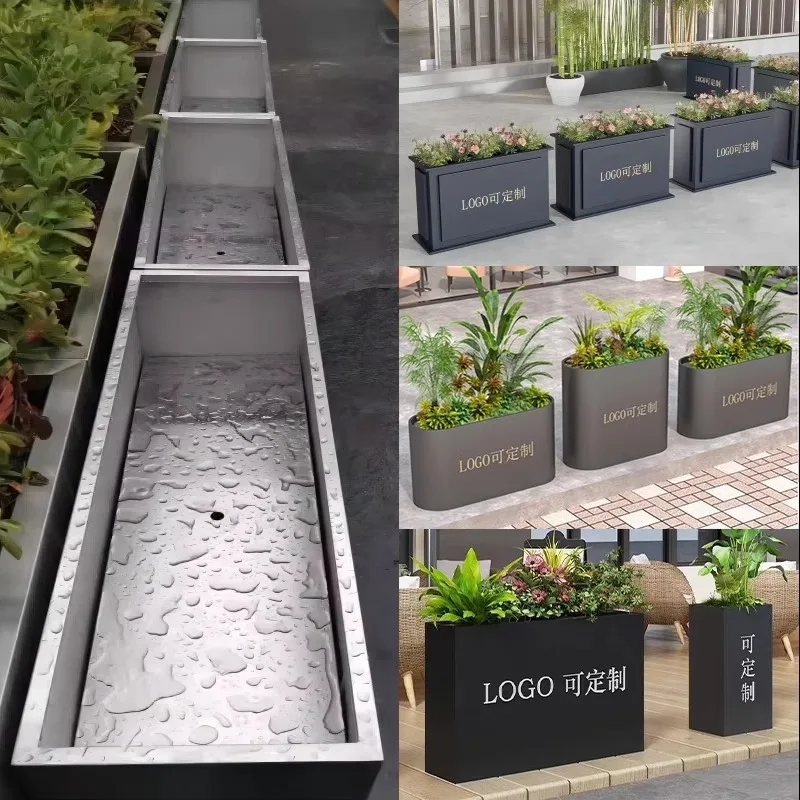 

Outdoor stainless steel flower box fence partition wrought iron flower bed commercial street square flower pot city street garde