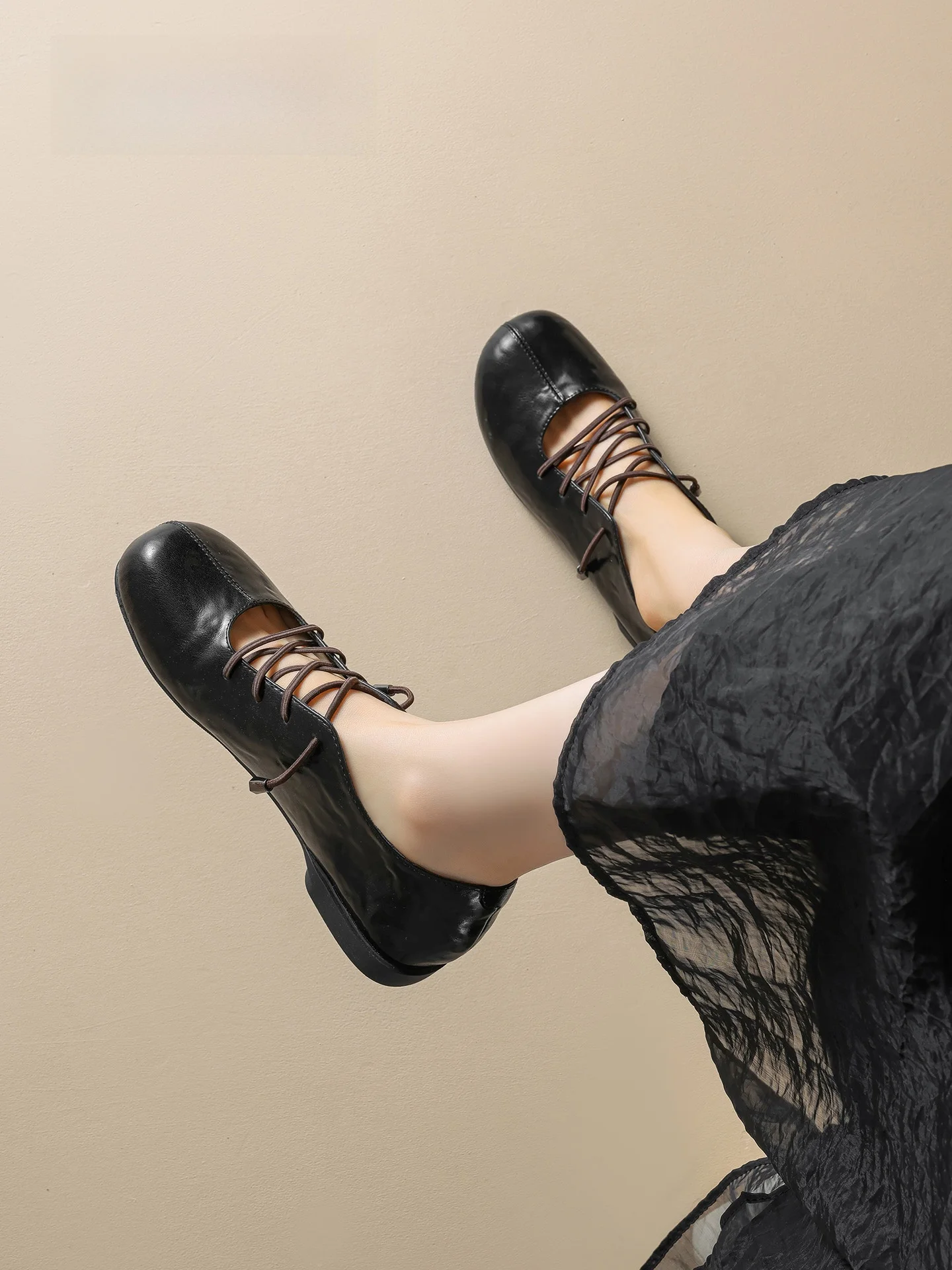 Agsdon Ballet Mary Jane Shoes Women's Soft Bottom Retro Black Versatile Little Leather Shoes Single Shoes Summer New Arrival