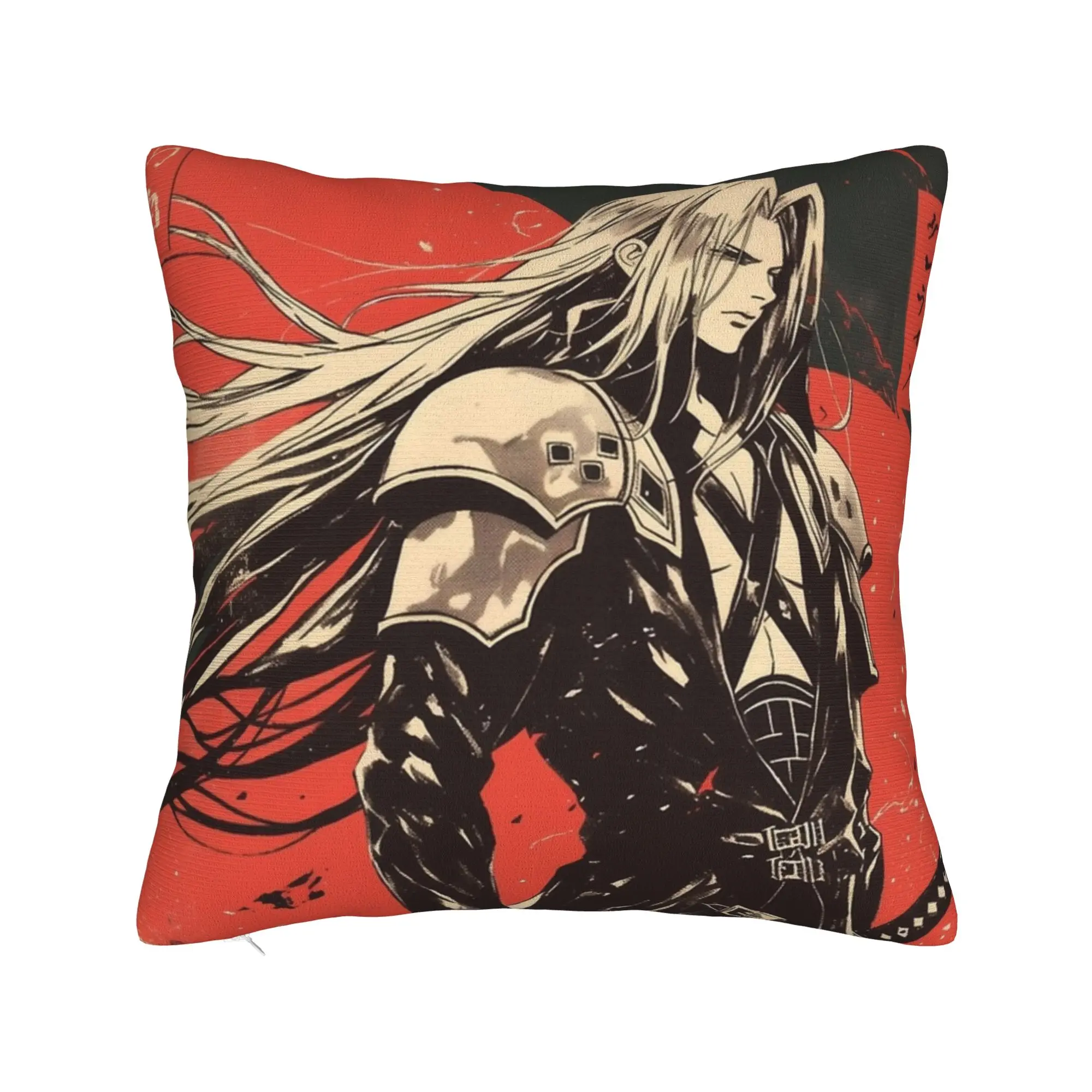 Sephiroth Warned Vintage Poster Final Fantasy Pillowcase Soft Cushion Cover Decorations  Pillow Case Cover Seater Square 45X45cm
