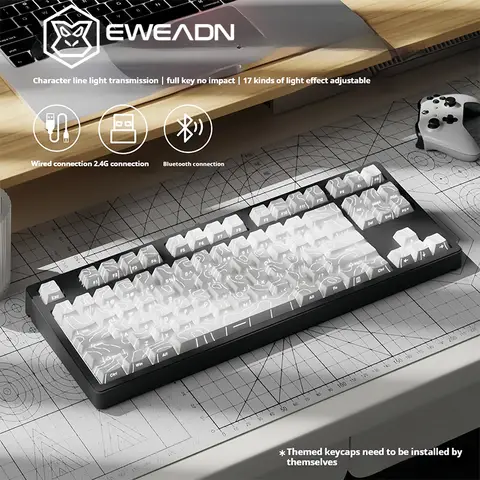 EWEADN MT87 흰색 백라이트 무선 기계식 키보드 Bluetooth USB 트라이 모드 87 키 검정색 스위치 PC 노트북 iPad 호환
