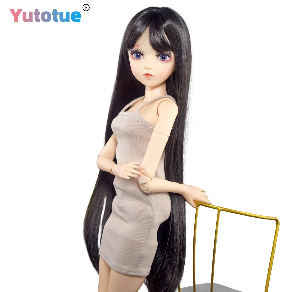 YUTOTUE 60cm Height Pretty Female Doll with Black Straight Hair Wig Dress Shoes Removable Set 1/3 BJD Doll Toy