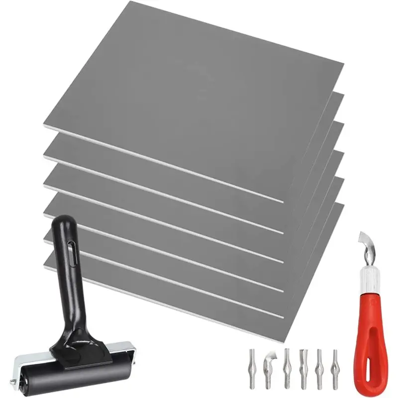 

ABBN-For Printmaking Supplies-For Block Printing Kit-Linoleum For Blocks(6 Pack) 8" X 10" X 1/8" And Linocut Tools