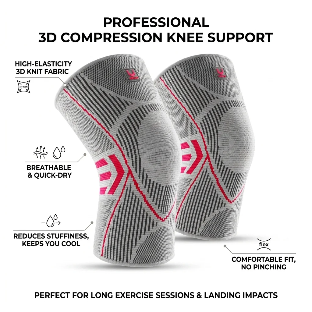 1 Pcs Compression Knee Support Sleeve Elastic Breathable Knee Pads Brace Springs Gym Sports Protector Basketball Volleyball Run