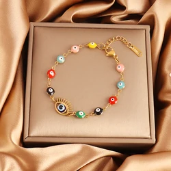 BOHEMIA Stainless Steel Bracelet Women Enamel Turkish Evil Eye Charm 14K Gold Plated Anklet Chain Jewelry Gifts