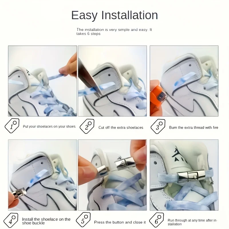 6 قطع من أقفال رباط الحذاء بدون ربط، نظام قفل معدني سريع التحرير، أربطة ربط مرنة بدون أربطة للرجال والنساء والأطفال