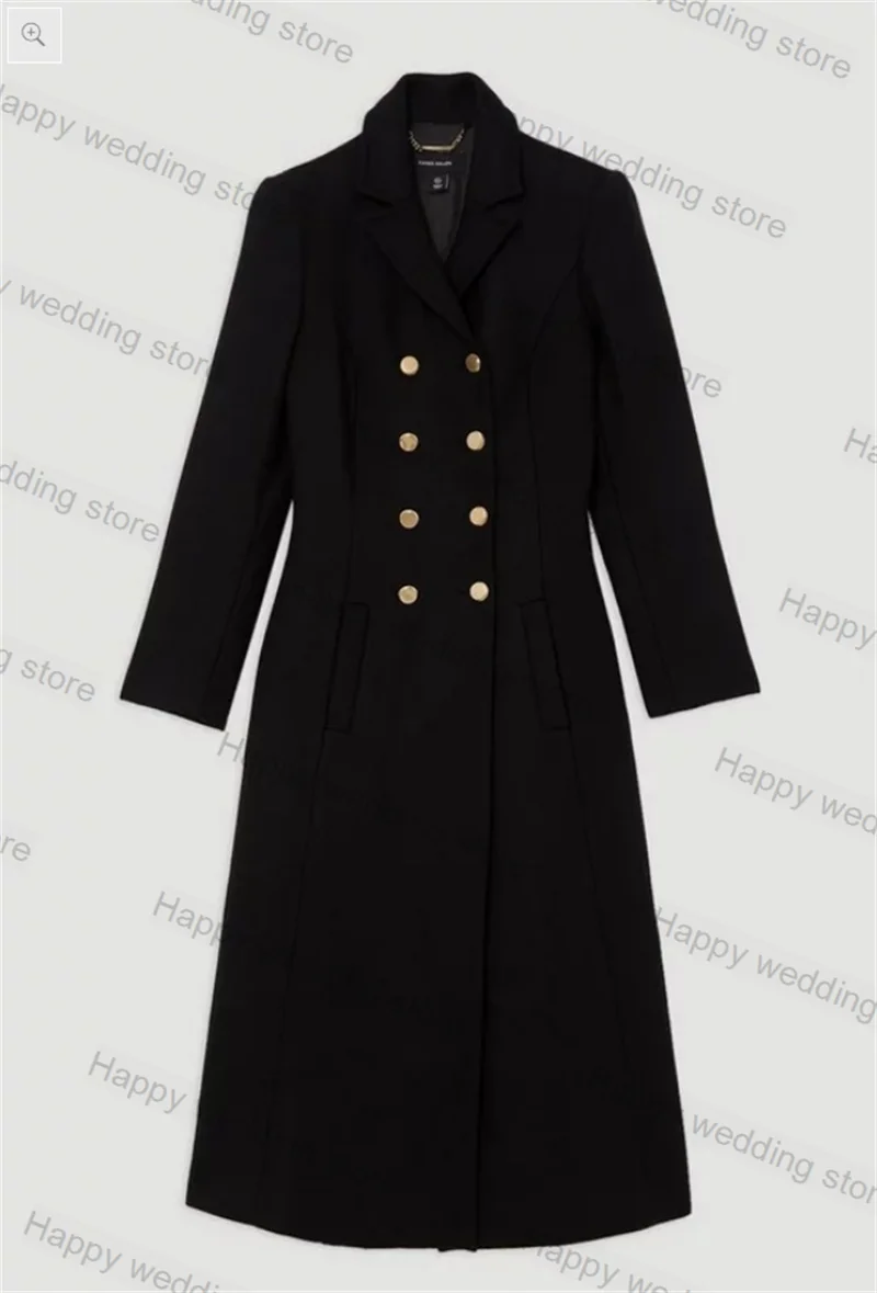 Black Woolen Cashmere Women Suit Skirt 1 Piece Long Blazer Formal Office Lady Winter Customized Double Breasted Prom Coat Jacket