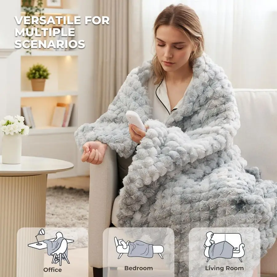 

Throw Blanket 50x60, TieDye Electric Blanket with 3D Hydrangea, Luxury Faux Rabbit FurampSoft Flannel, 6 Heat Settings, 14H Time