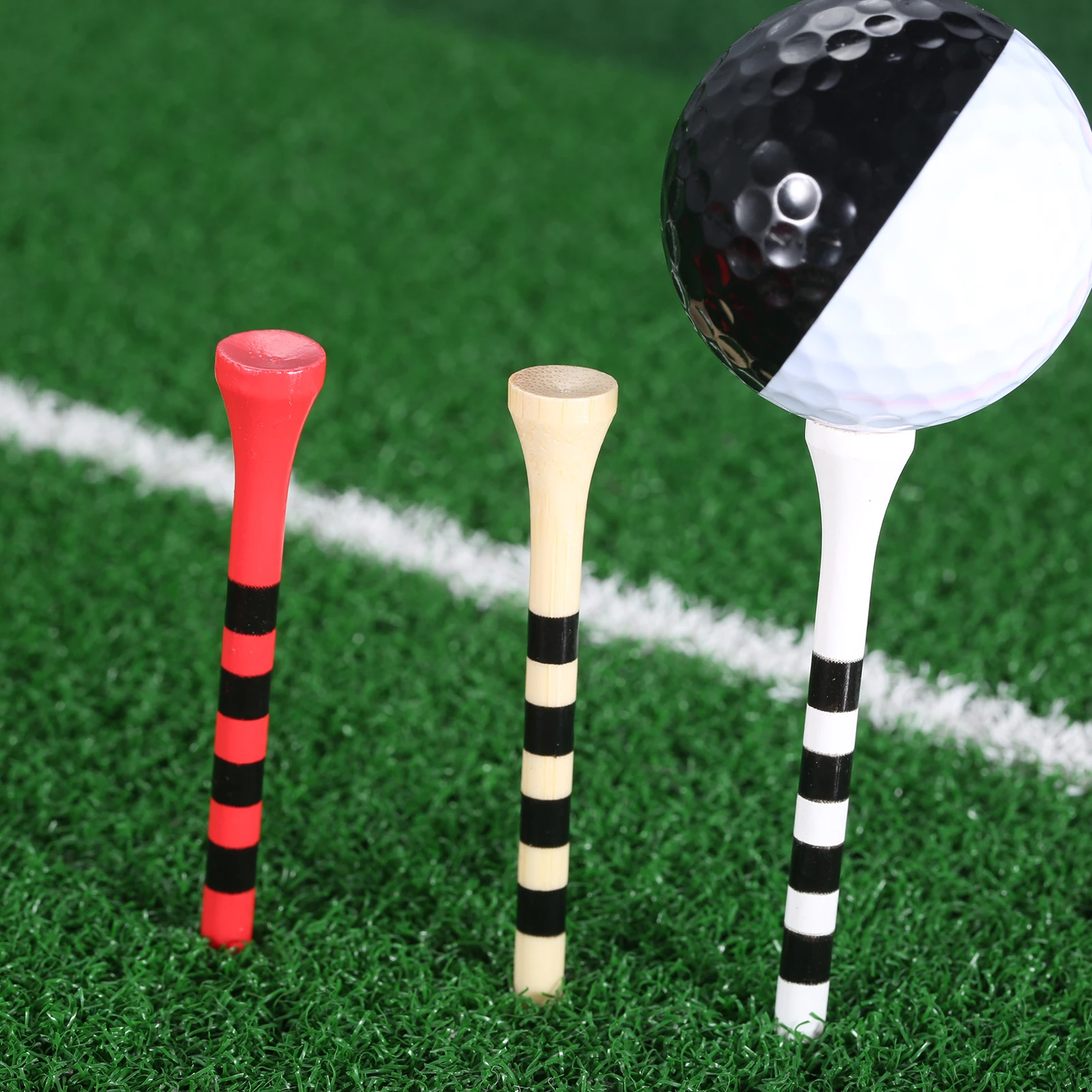 100 Pcs/lot Bamboo Golf Tees White Red with Black Stripe Mark Scale 70mm 83mm Golf Accesories Colorfull Golf Ball Tee 2 Size