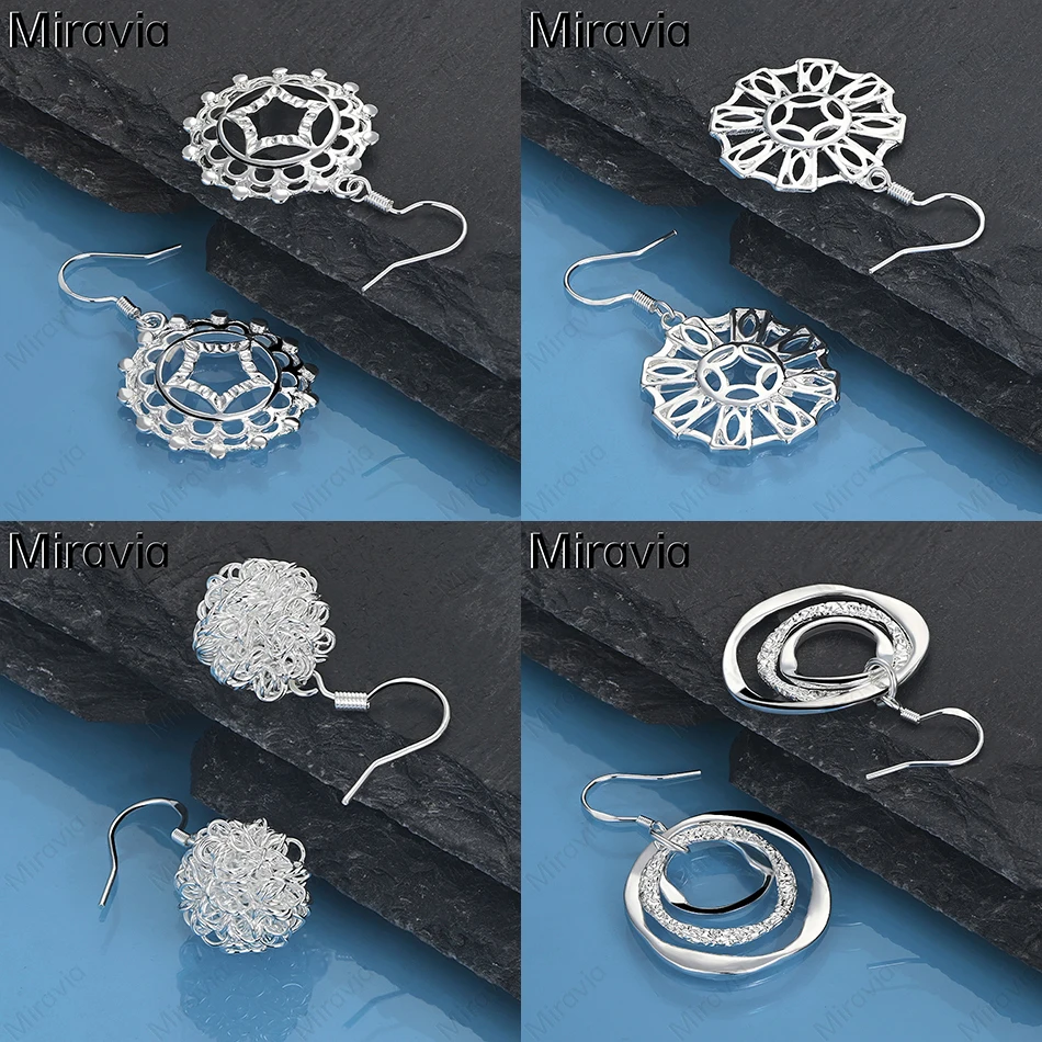 

Miravia 925 Sterling Silver Round Carved Geometric Hollow Earrings Women Elegant Cute Party Holiday Gift Jewelry