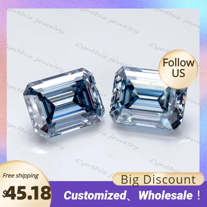 

100% Real Moissanite Gemstones Wholesale Price Dark Bule Jewelry Beads Emerald Cut Loose DIY Best Sellers 2022