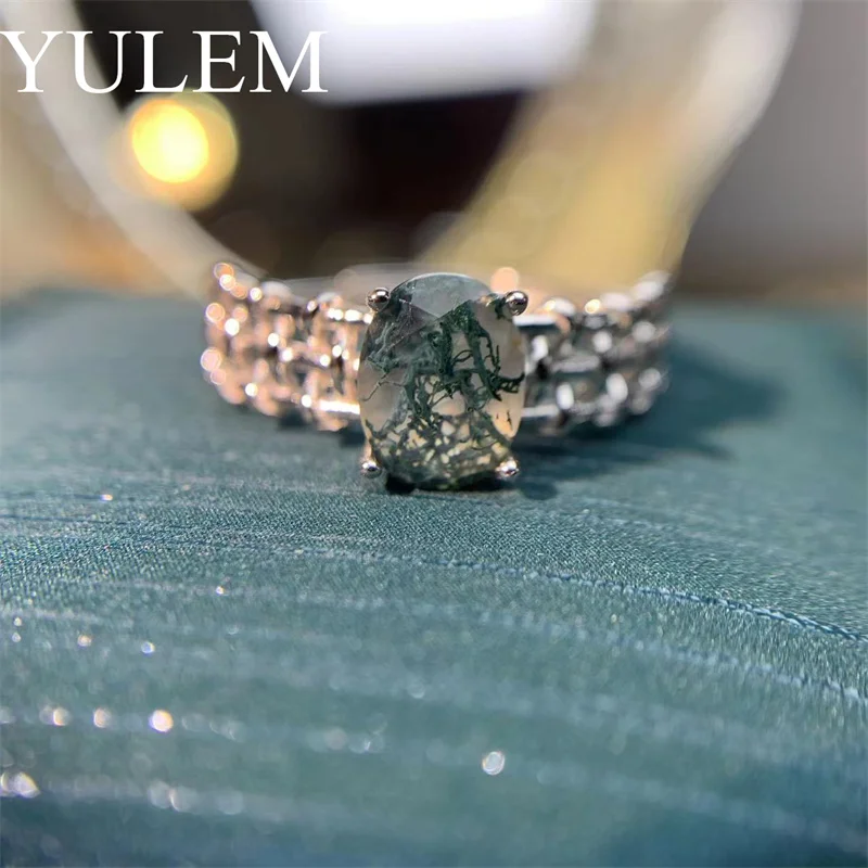 YULEM Beauty Classic 925 Sterling Silver Moss Agate Ring Natural Gemstone Engagement Ring Luxury Wedding Ring Fine Jewelry