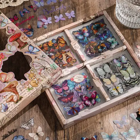 Bilashmart 100pcs Large box Stickers Vintage Butterfly Flowers Plant Decorative Adhesive Diy Scrapbooking Material Junk Journal Supplies
