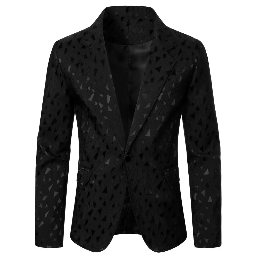 Men's Suit Jacket Geometric Figure Dark Texture Men's Coat Business Casual Style Men's Top Wedding Dinner Party Men's Suit