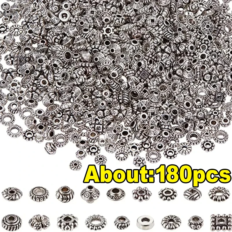 50pcs 5-12mm Mix Tibetan Silver Tube Cube Flat Flower Small Big Metal Spacer Beads For Jewelry Making Diy Bracelet Accessories