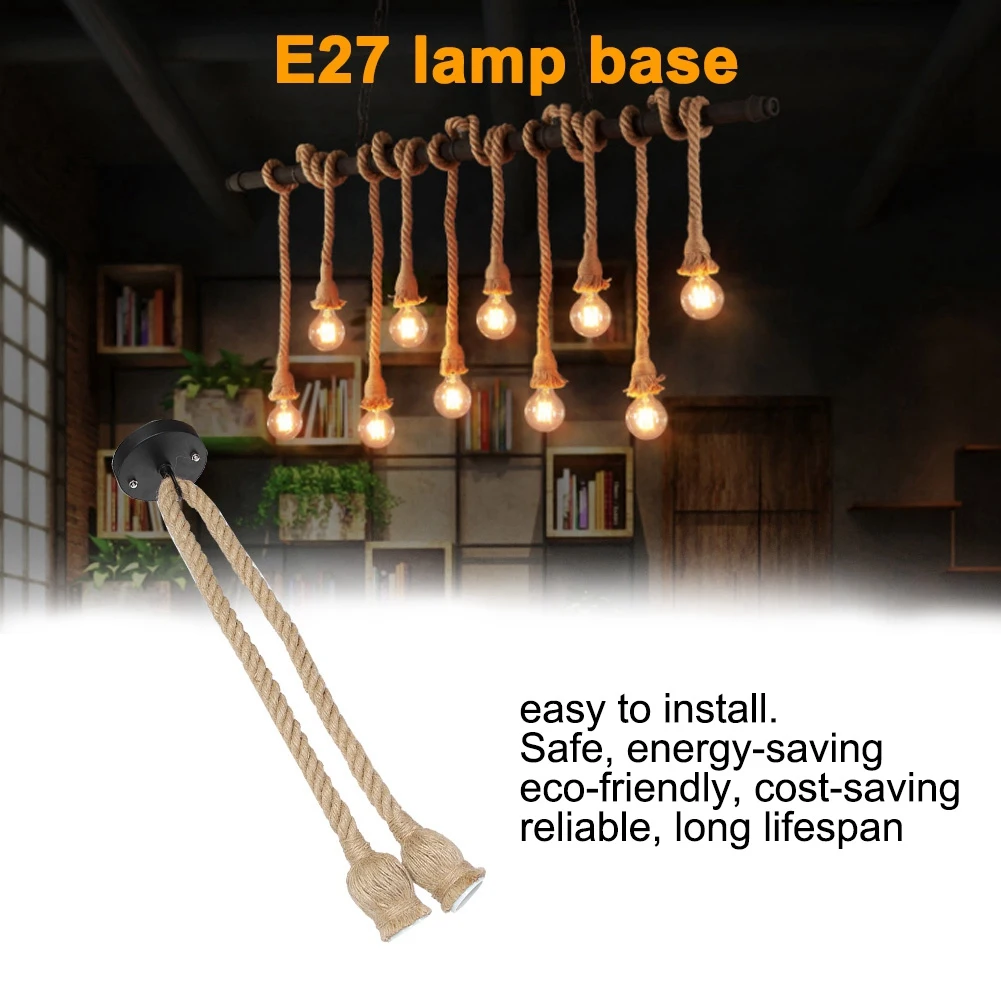 ZK20E27 Lamp Base 1m Hemp Rope Cord Electric Wire DIY Pendant Decorative Bulb with 6 Holder