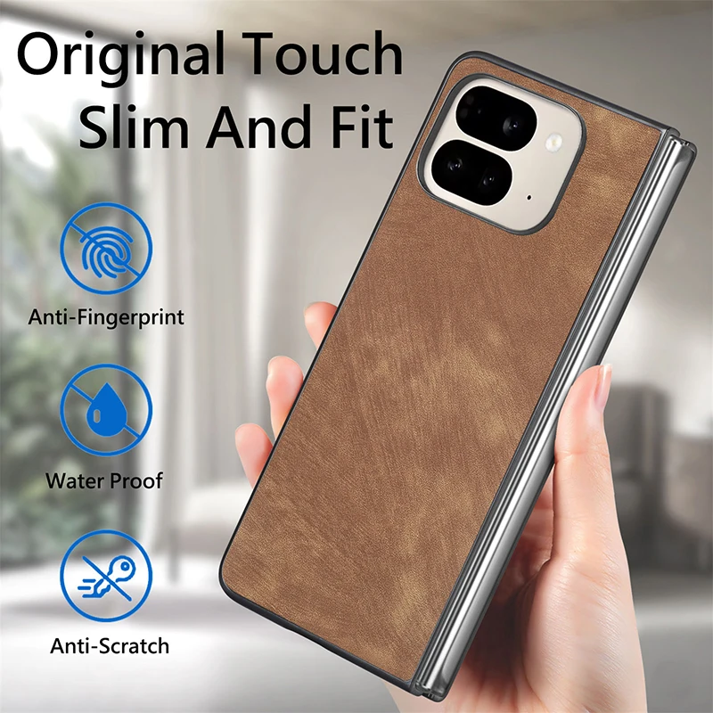 Case For Google Pixel 9 Pro Fold Retro Veneering Leather Shockproof Hard Mobile Phone Case Cover