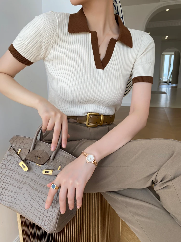 

Elastic ort Sve Ne Knitwear Women's Autumn Faion Color Blo Slim Fit Woolen Top Versatile Casual Office Wear