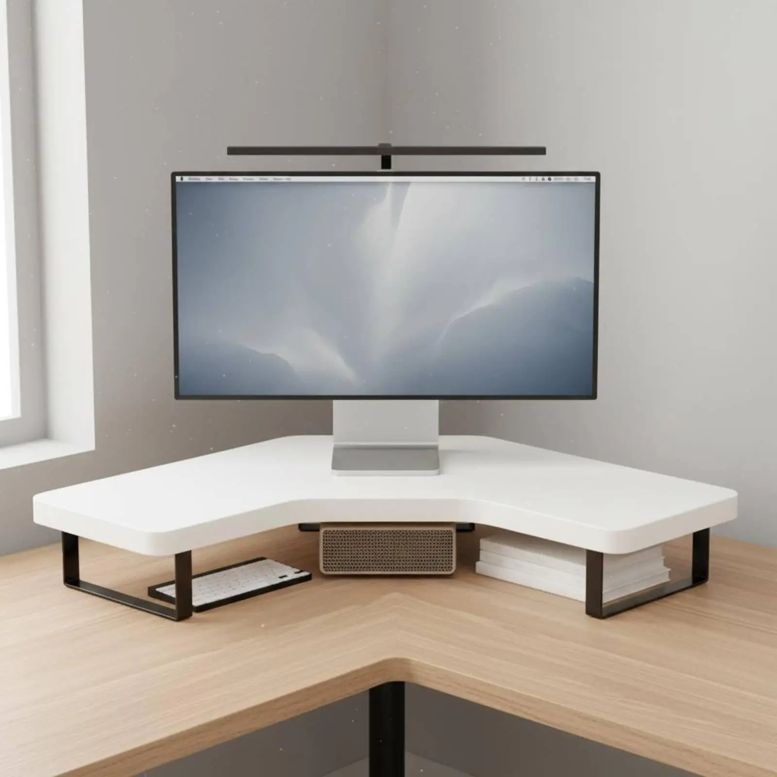 Desktop Computer Stand Minimalist Monitor Riser Desk Wooden Shelf with Storage Organizer for Student Desk Corner