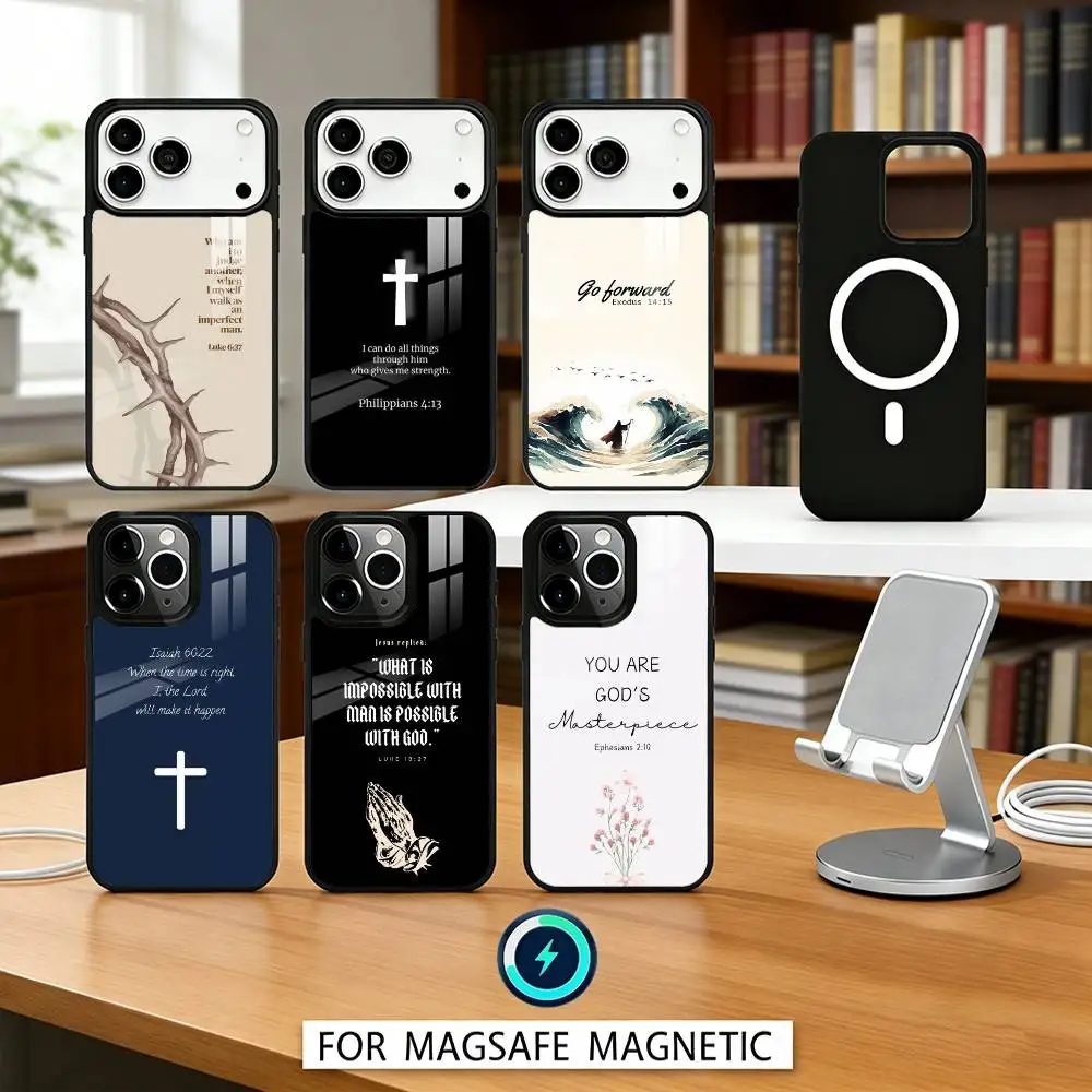 

Jesus Bible Verse Phone Case Magnetic For iPhone17 16 15 14 13 12 Pro Max For Magsafe Wireless Charging Cover
