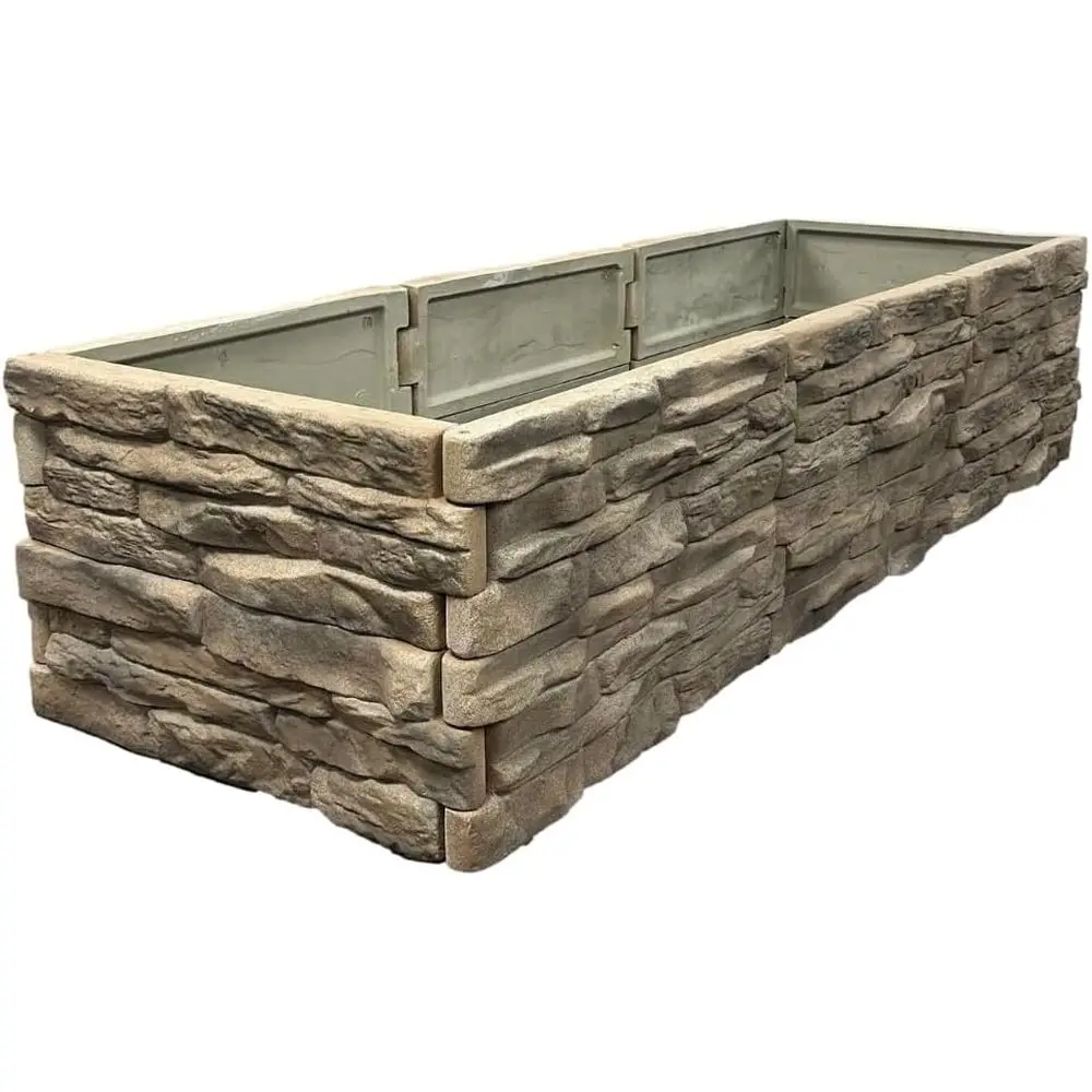 6-Pack Tan/Brown Composite Polyurethane Stone-Look Garden Planter Boxes