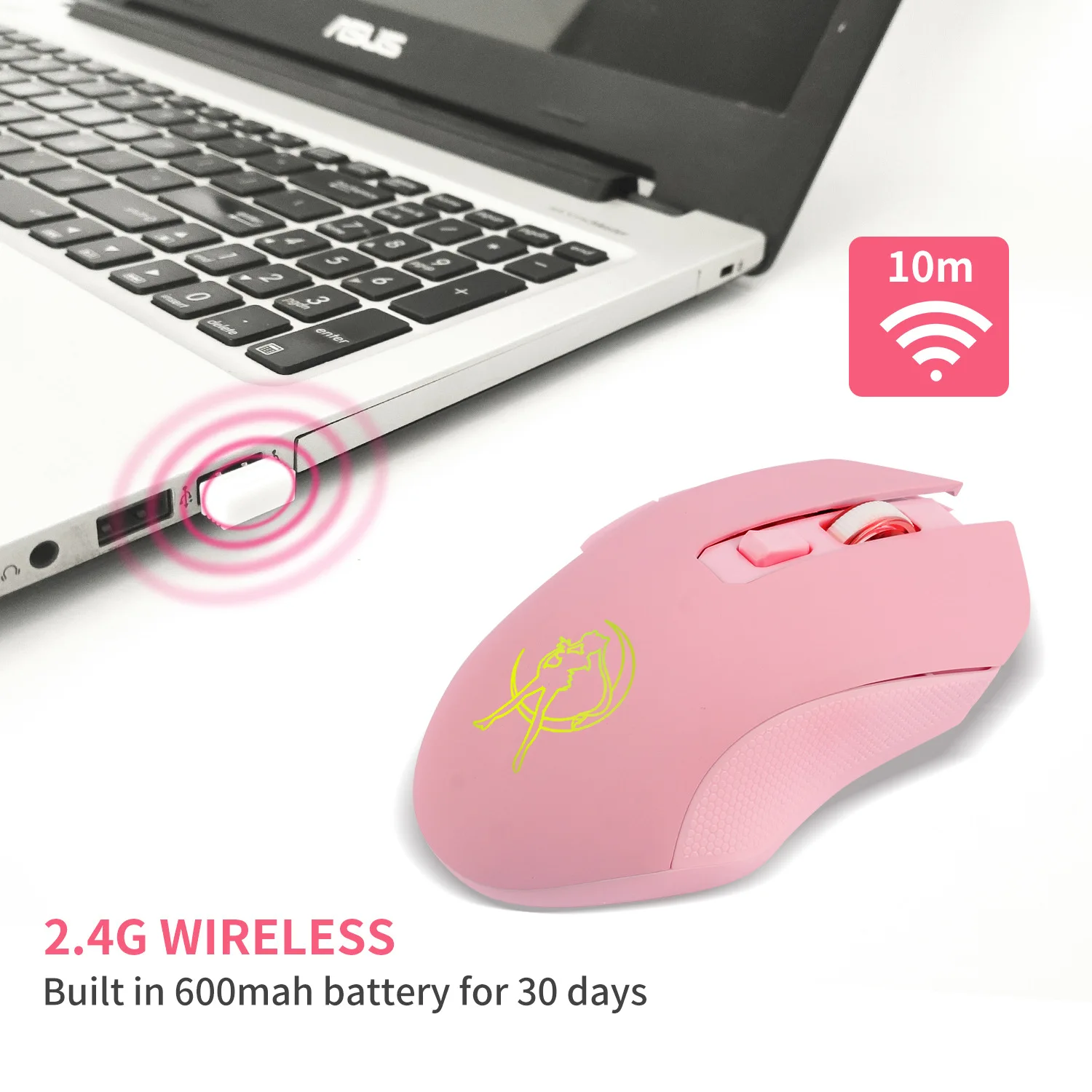 Rechargeable Wireless Mouse 6 Buttons 2.4G Wireless Mouse 2400 DPI Adjustable RGB Breathing Light for Laptop Desktop Computer