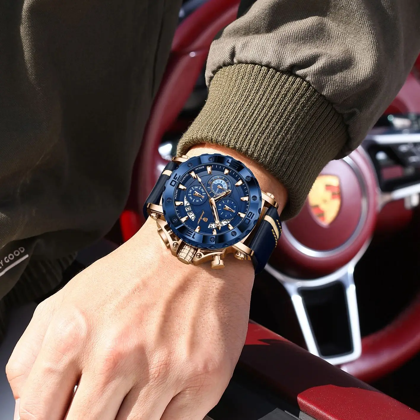 POEDAGAR Original Watches For Man Waterproof Luminous Date Fashion Male Clock Chronograph Leather Quartz Sports Men's Wristwatch image 6
