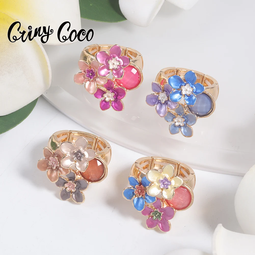 Cring Coco Flower Ring Accessories Free Shipping Female Fashion Enamel Ring New in Adjustable Resin Rings Jewelry for Women