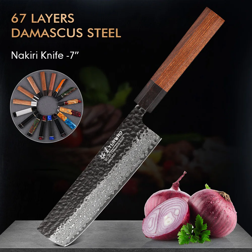 

TURWHO Nakiri Knife Japanese 67 Layer Damascus Steel Hand Forged Kitchen Chef Knife Sharp Meat Vegetable Cooking Tool DIY Handle