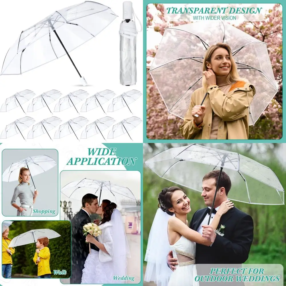 

Automatic Clear Foldable Umbrellas, 12-Piece Set, Full-Automatic Open Close, Ideal for Rainy Days and Weddings