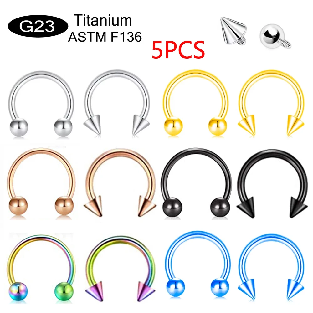 5pcs F136 Titanium Horseshoe Shaped Piercing Internal Threaded Nose Ring Tongue And Lip External Ear Canal Piercing Jewelry