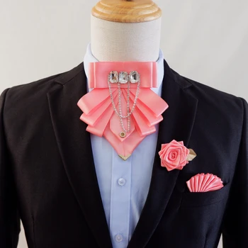 Moda Original borla pajarita de diamantes de imitación vestido de banquete de negocios británico Collar flores broche de pajarita de boda para hombres conjunto de 3 uds