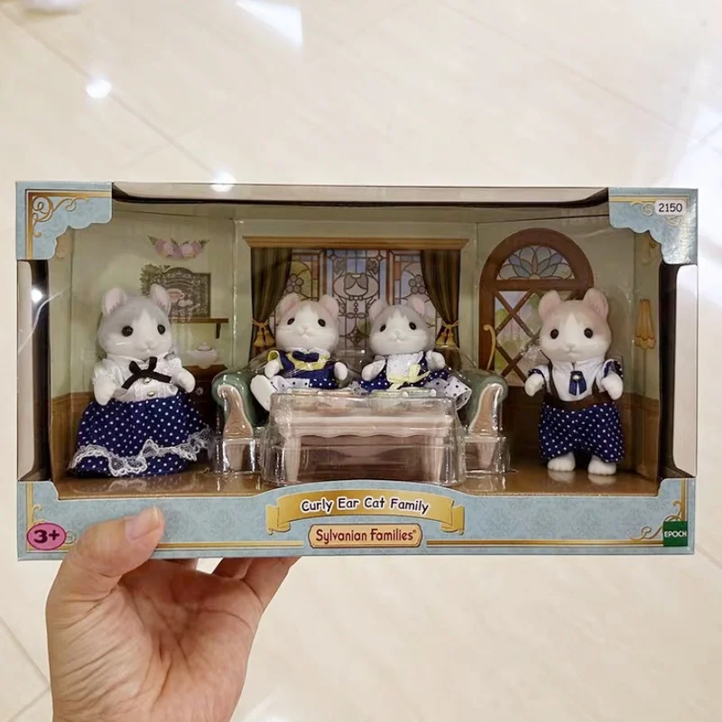 New Original Sylvanian Baby Family Anime Curly Ear Cat Family Set Family Toy Cross Dressing Party Doll Family Christmas Gift Toy