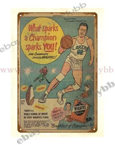 1 pcs,art garage 1951 Wheaties GEORGE MIKAN basketball player Lakers metal tin sign