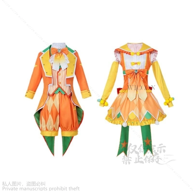 Anime Game Project Sekai  Customized Cosplay Singer Ren Len Dress Uniform Halloween Cute Set Clothes Yellow Wigs