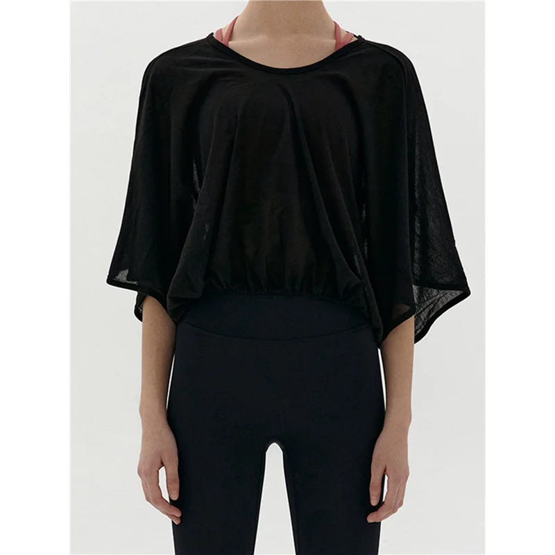 AOAO-Womens Backless Crewneck Shirt Half Sleeved Sunscreen Tops Summer Casual Loose Workout Holiday Blouse Tops