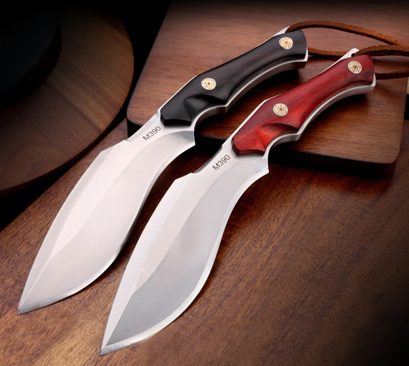 Fixed Blade Knife hunting knife High hardness M390 steel blade Wooden handle with leather cover outdoor camping EDC tool