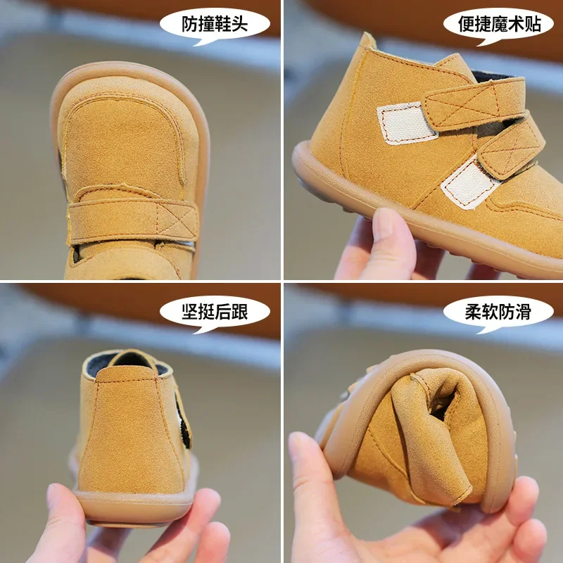 Autumn Winter Boys Girls Boots Outdoor Plush Child Casual Shoes Infant Shoes Oxford Suede Anti-slip Soft Sole Kids Ankle Boots