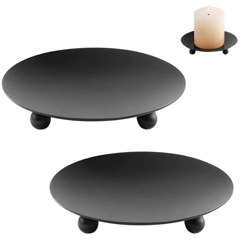 2pcs American Black Iron Plate Candlestick Aromatherapy Candle Base Tray  Round Disk Holder Wedding Party Decoration