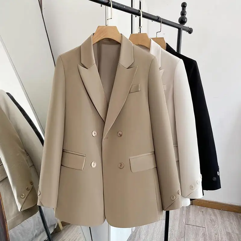 Casual Suit Coat Women Spring Autumn 2023 New Double-breasted Split Back Outerwear Female Korean Loose Long Sleeve Blazer Jacket