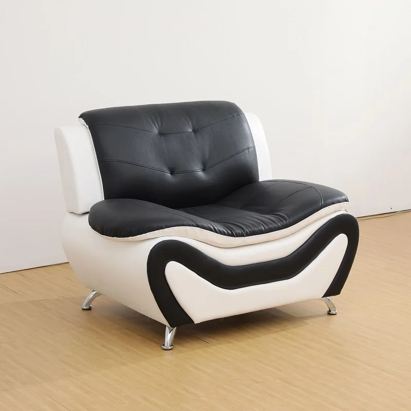 Sofá de piel sintética para sala de estar, mueble con respaldo, color blanco y negro, 1 asiento