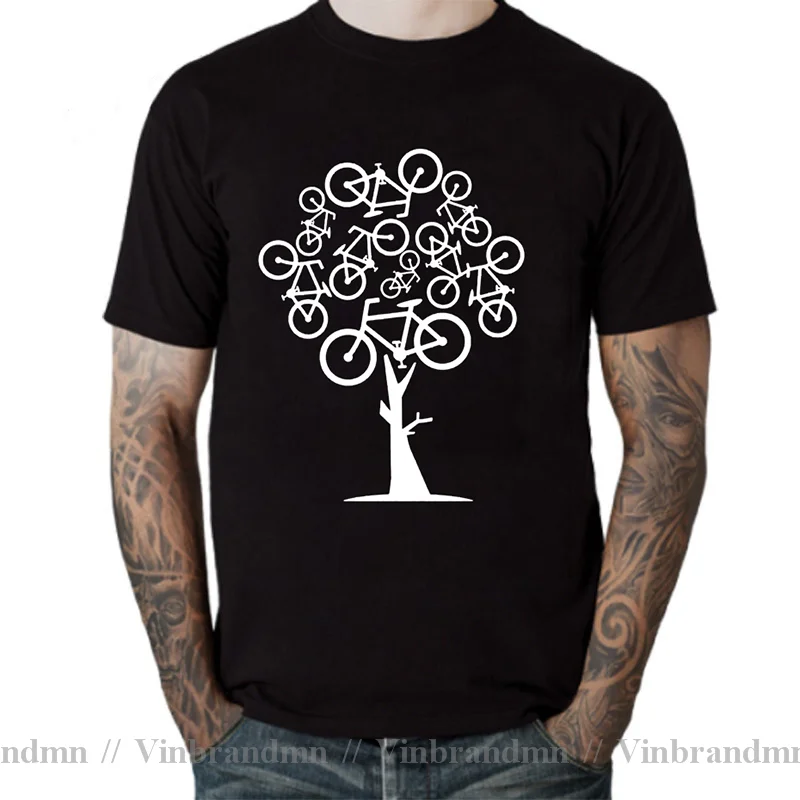 Artistic Picture Green Bicycle Tree T Shirt For Men Slim Fit Swag Plus Size Tee Camiseta Christmas Gift Tshirt Cotton Fabric Tee