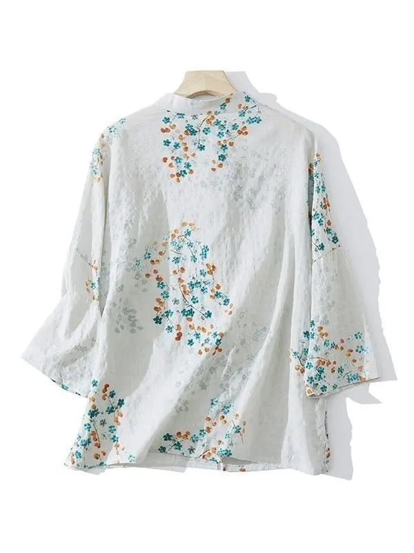 Chemise Ramie boutonnée de Style chinois pour femmes, chemisier ample et fin, décontracté, motif Floral, protection solaire, Cardigan, nouvelle collection printemps