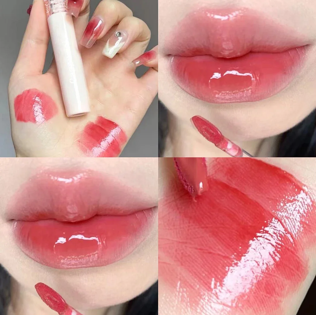 Spiegel-Wasser-Lipgloss - Koreanisches Glas-Tint-Öl, Feuchtigkeitsspendendes, aufpolsterndes Lippenöl, nicht klebend, wasserfest, langanhaltender klarer Glanz